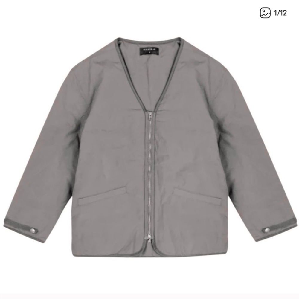 Richie Le‎ Nylon Half Zip Puffy Jacket Chalk Taupe Grey Large